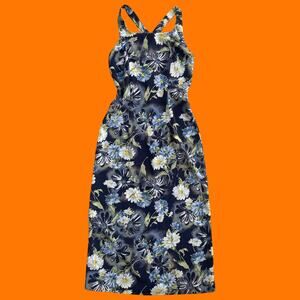 90's vintage navy daisy sunflower floral print sleeveless maxi dress LARGE